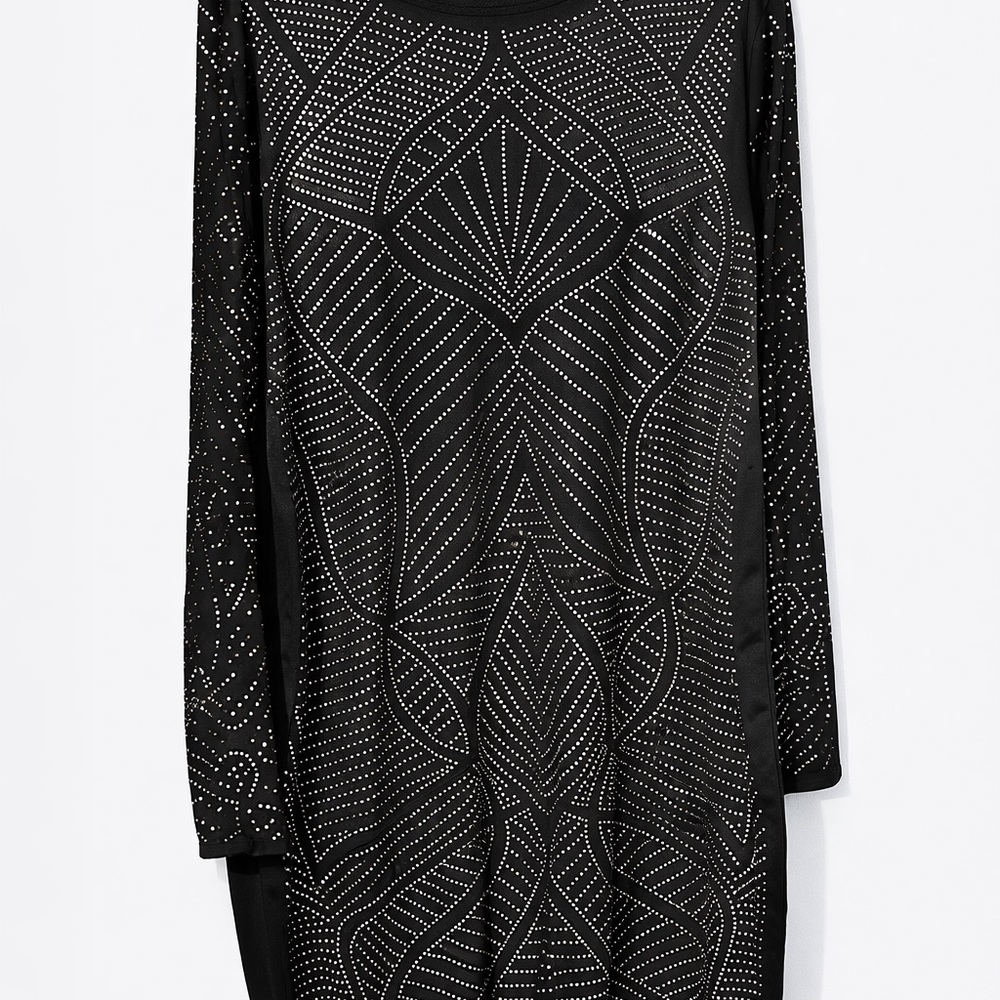 Chic Black Patterned Long Sleeve Dress